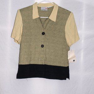 Scarlett Yellow And Black Checkered, Button Front Short Sleeve Blouse Size 11-12